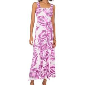 Vince Camuto Women Tropical Print Smock Back Sleeveless Maxi Dress Purple Size S